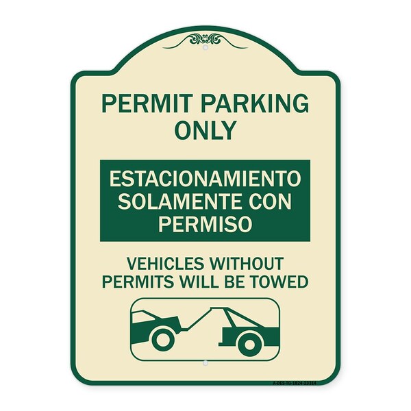 Signmission Permit Parking Estacionamiento Con Permiso. Vehicles w/o Permits Tow Alum, 24" x 18", TG-1824-23314 A-DES-TG-1824-23314 - main